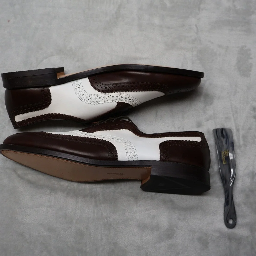 Allen Edmonds Broadstreet Mens 15 Oxford Brown White Leather Wingtip Spectator